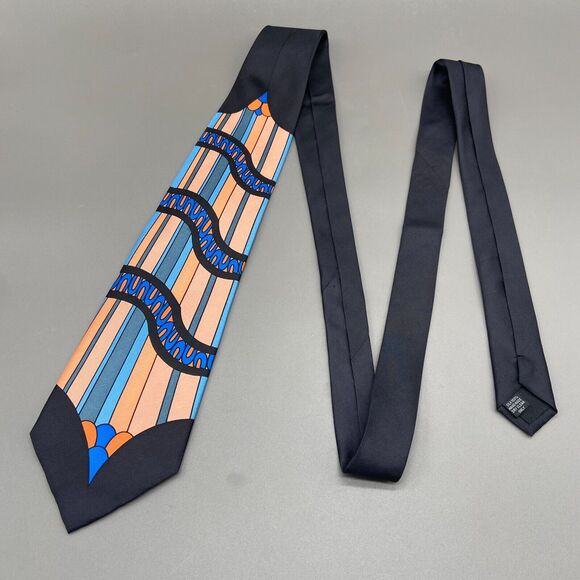 Electric Neckwear Power Ties Abstract Italian Silk Necktie Blue Orange Long 64" - Picture 2 of 7